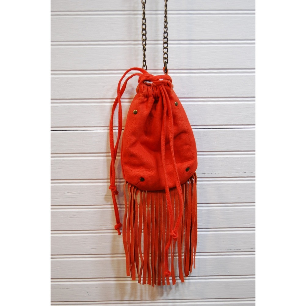 Mini drawstring crossbody purse American Eagle‎ Orange bag leather fringe bag